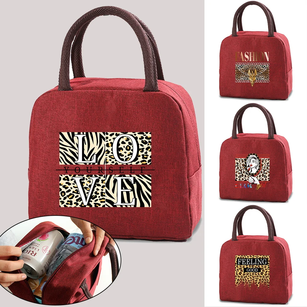 Student Picnic Dinner Box Handbag Office Lunch Insulation Bags Food Cool Pouch Leopard Print Insulated Thermal Food Storage Tote waterproof cartoons lunch bags kid bento thermal handbag office worker food pouch picnic fruit drink snack fresh keeping package