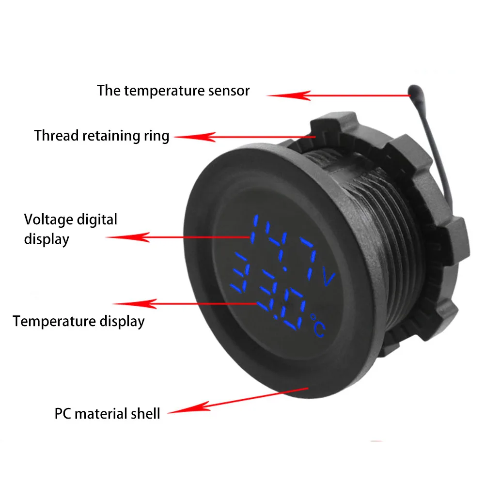 

DC12-24V Car Round Temperature Voltmeter Auto Voltage Test Meter Display Digital Measurement Panel For Car Motorcycle Boat Yacht