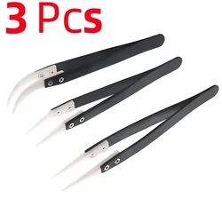 Premium Anti-Static Insulated Ceramic Tweezers with Stainless Steel - Black 3PCS