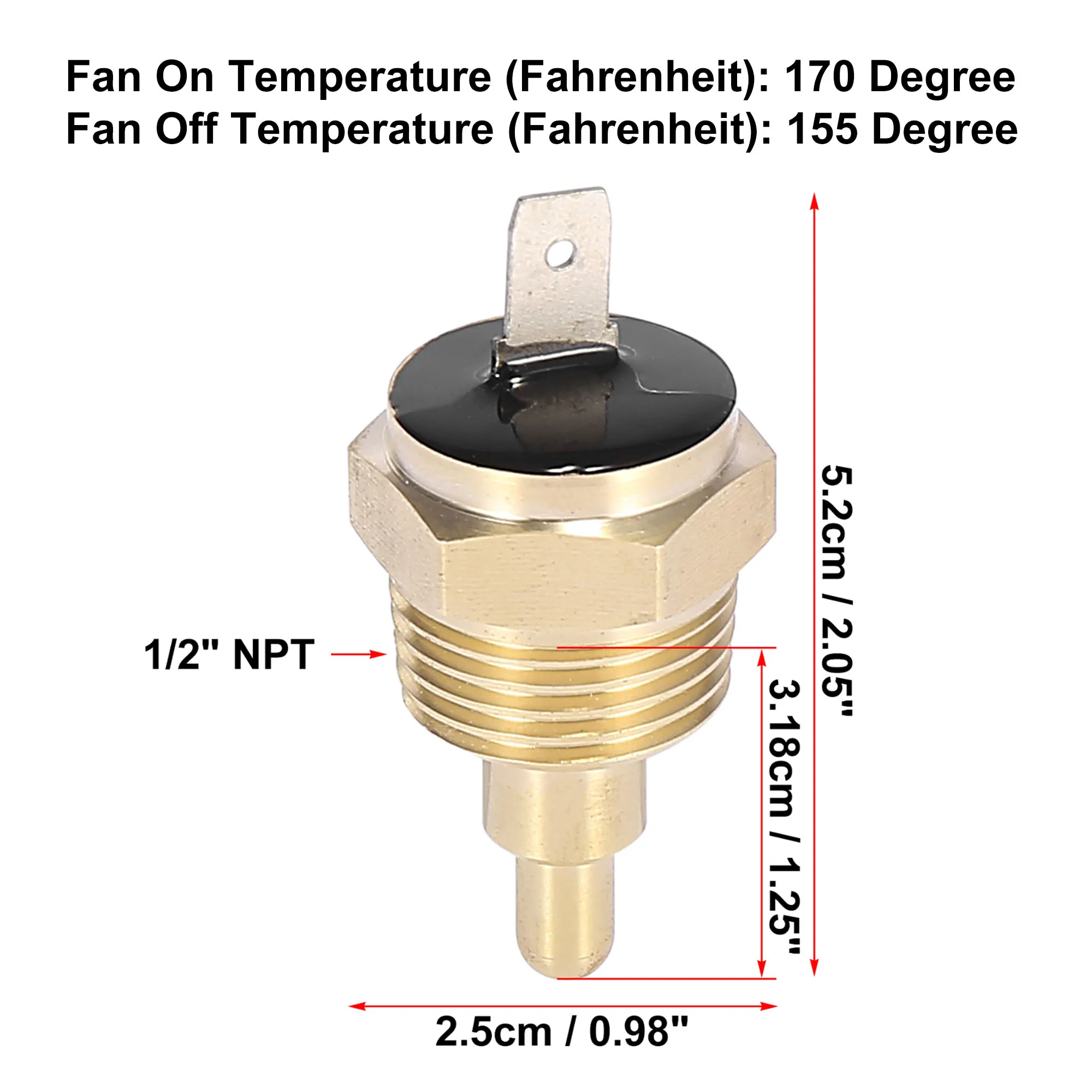 Universal Car Radiator Engine Cooling Fan Temperature Thermo Sensor Switch 3/8" NPT 190 Degree On 175 Degree Off