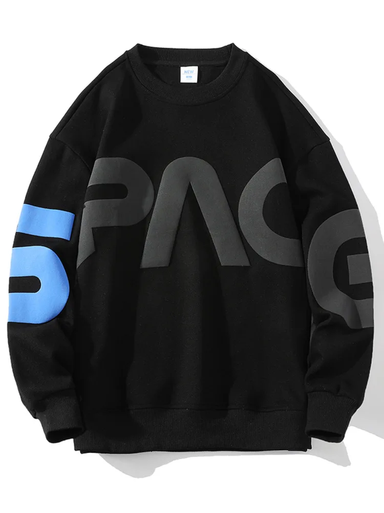 

Men High-quality Round Neck Sweatshirt Pullover Harajuku Retro Unisex Street Clothing Spring Autumn Casual Print Coat