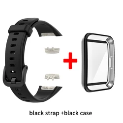 Premium Silicone Strap with TPU Full Screen Protector Case for Fitness Tracker Bracelet (Black with case2)