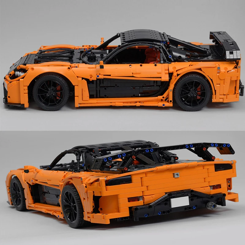 MOC Han's 스피드 RX-7 레이싱 베일 사이드 포춘 자동차 빌딩 블록 키트, 문 열림 브릭, 열정 차량, 어린이 장난감 선물