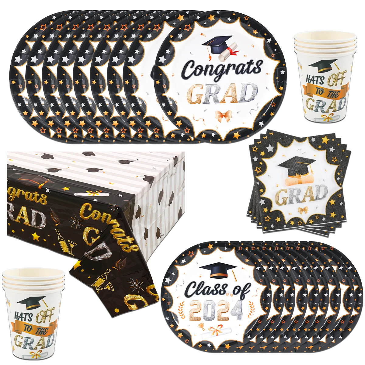 Graduated Disposable Tableware for Student 2024 Congratulation Graduation Birthday Party Decoration Adult Graduation Celebration