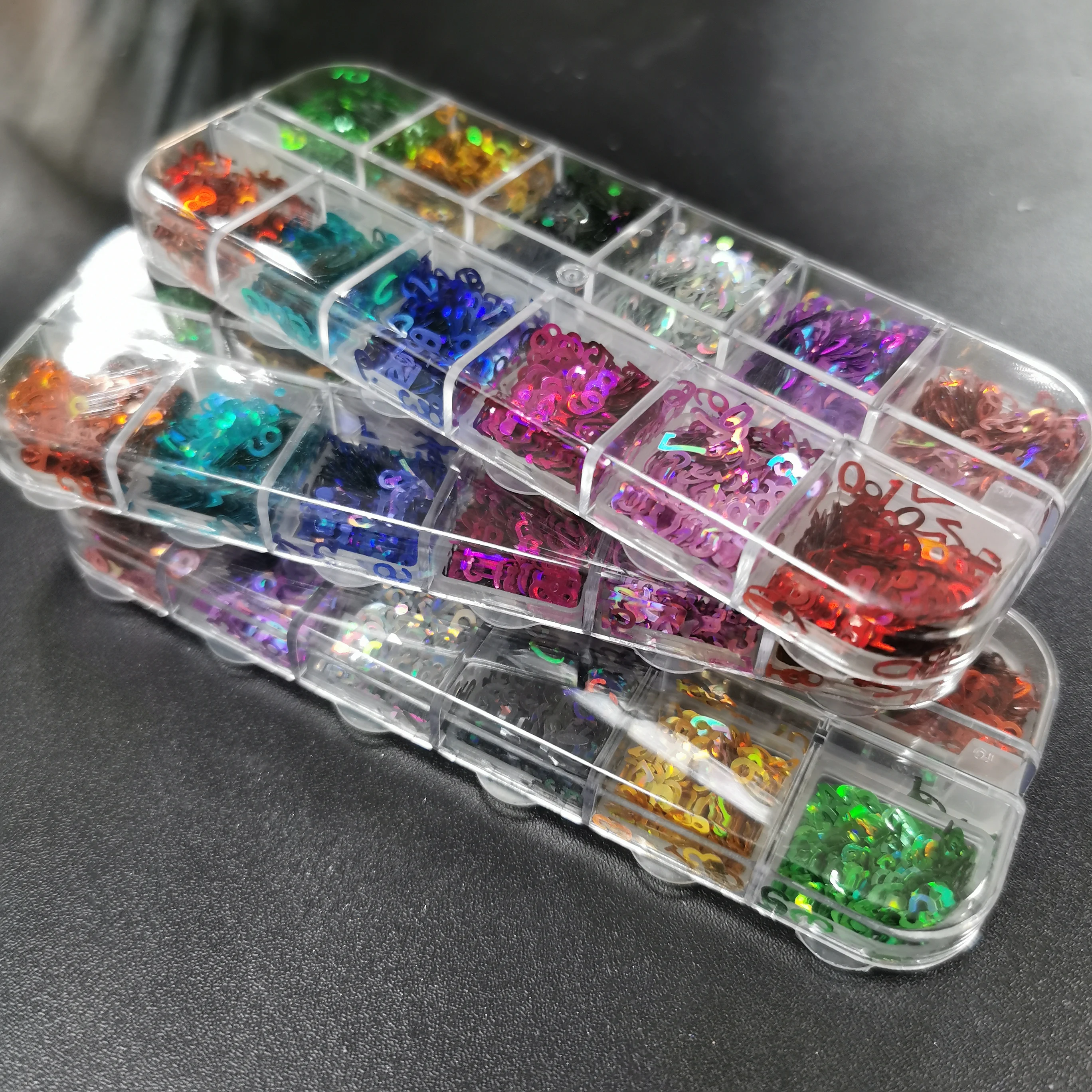 12Grids Holographic Glitter Letter Nail Sequins Paillette Epoxy Resin Filling Letter Sequins Y2K #0-#9 Number Manicure Flakes