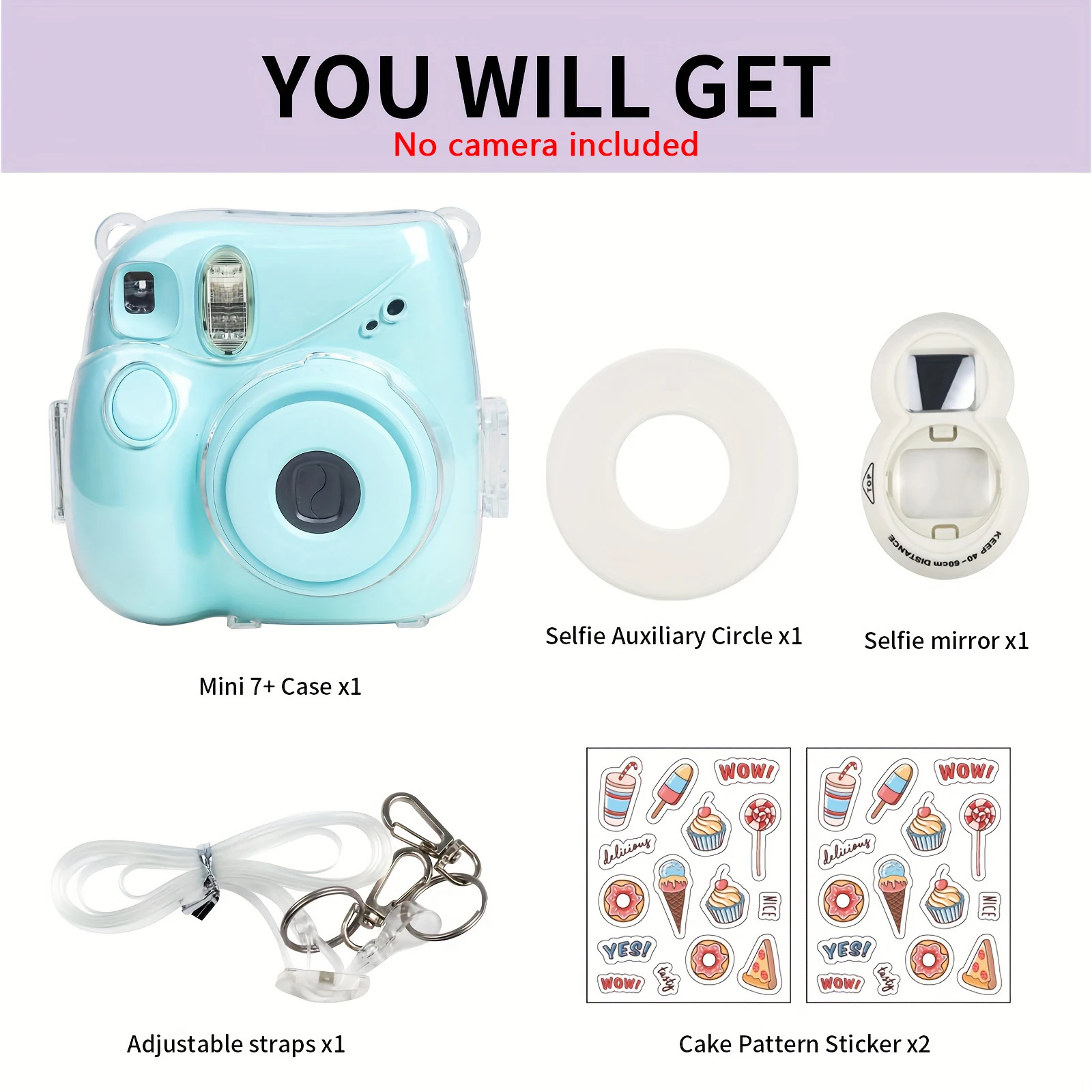6-piece transparent protective case for Fujifilm Instax Mini 7+ Plus camera case-camera not included