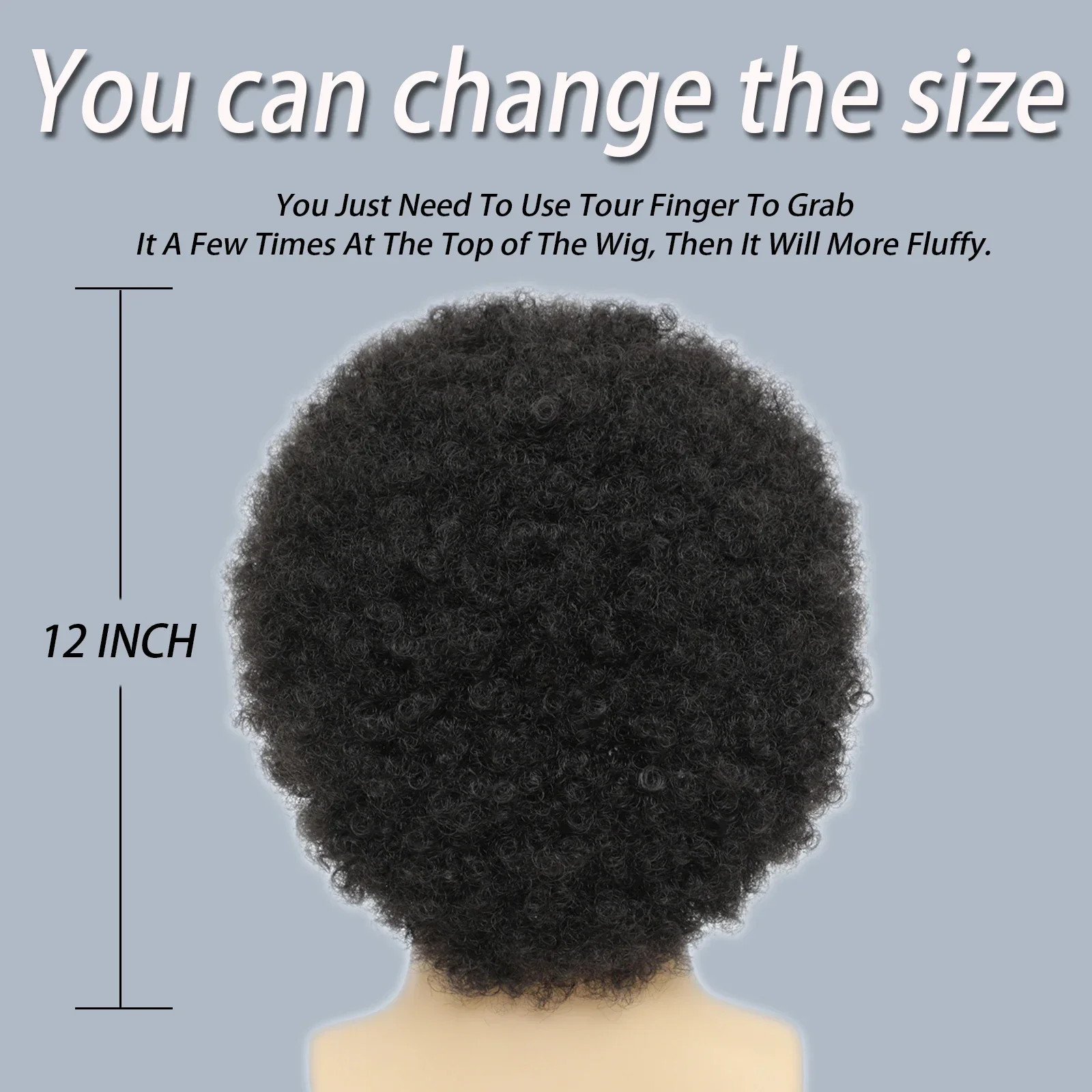푹신한 아프로 킨클리 곱슬 가발, 흑인 남성용 합성 가발, 내추럴 컬러, 고온 섬유 가발, 12 인치