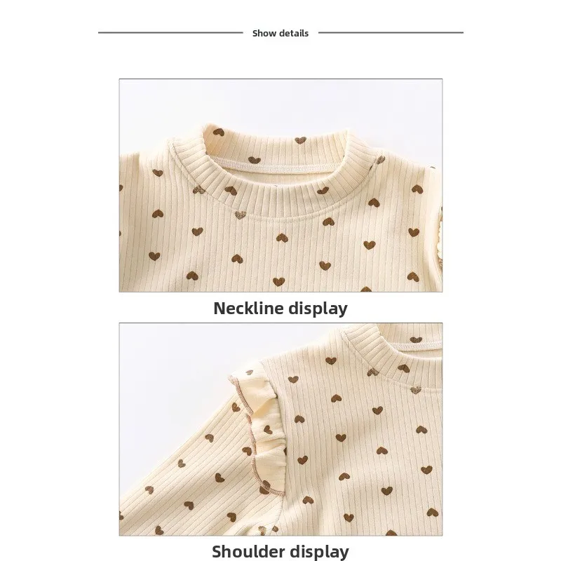 Girls Autumn and Winter Floral Bottoming T-shirt Kids Spring Fly-sleeved Tops Children Thickened Warm Love Floral Tops