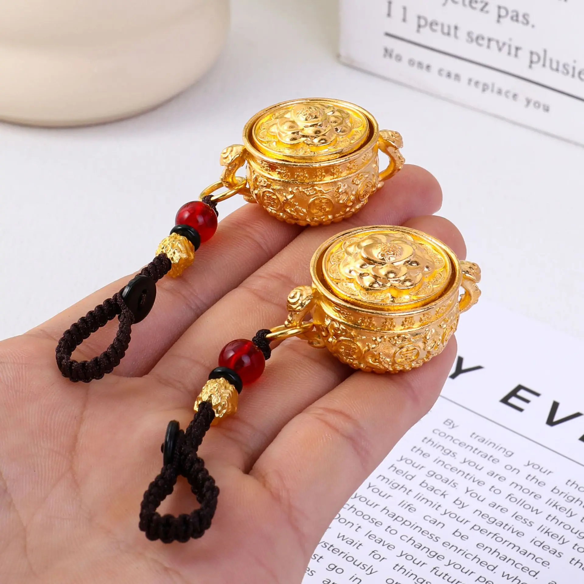 Fortune Copper Zodiac Cornucopia Key Chain Brass Coins Rotatable Chinese Style Lucky Pendant Crafts Exquisite Car Key Ring