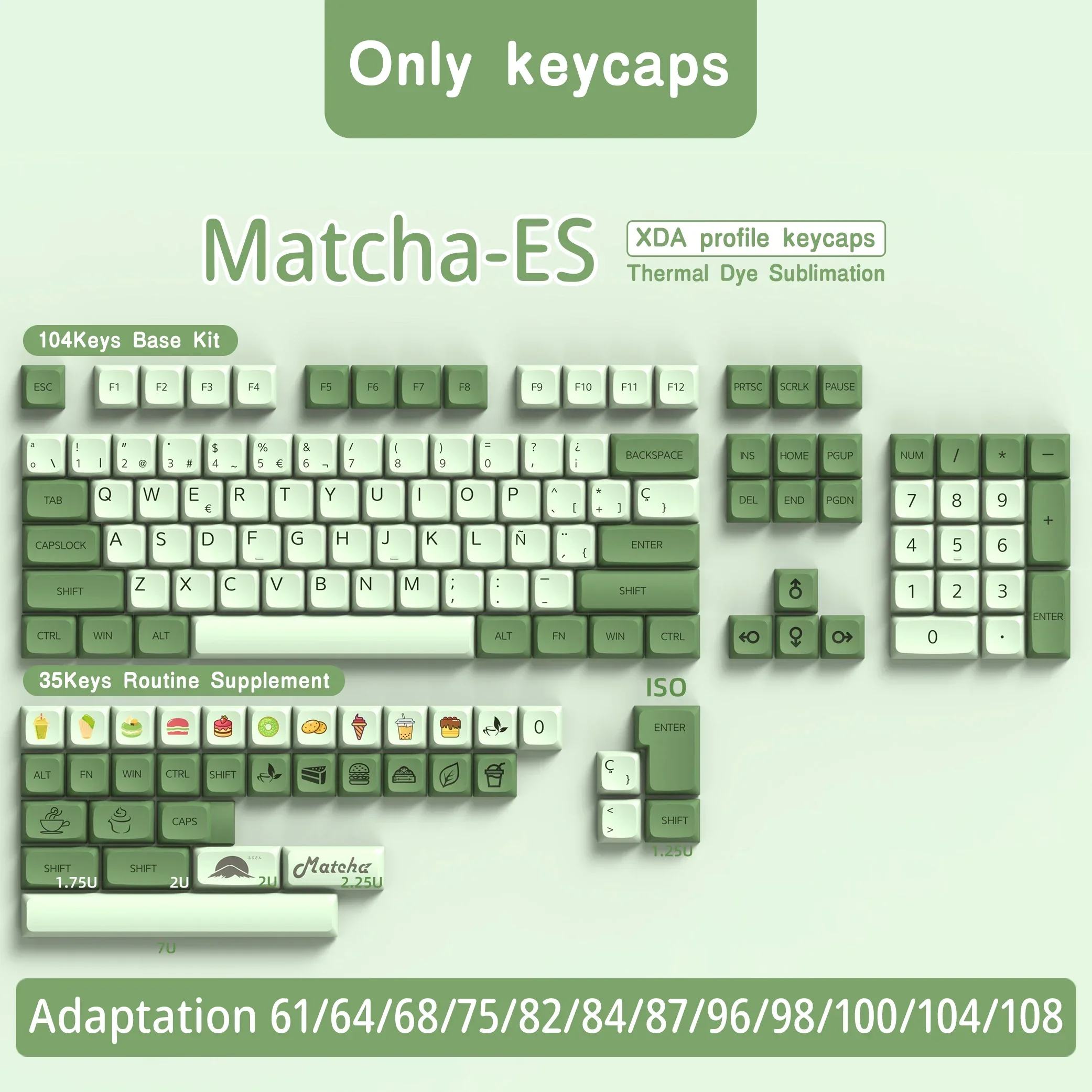Azerty-teclado Mecânico Keycaps Iso Pbt Keycap Xda Profile Iso Francês Alemão Português Matcha - Imagem 3