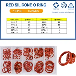High Temperature Silicone O - Ring Seal Washer (110PCS Mixed Red)