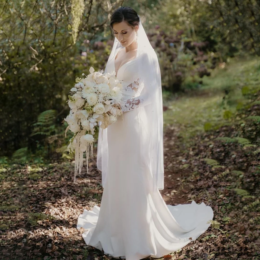 

Женское свадебное платье с разрезом MULONG, элегантное платье-футляр со съемным длинным рукавом и аппликацией, платье для невесты