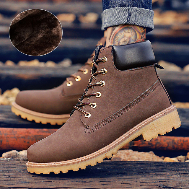 Couples Ankle Work Boots Sneakers Men Male Casual Shoes Waterproof Snow Boots Autumn Winter Warm Fur Short Botas Footwear