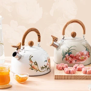 New 3L Stainless Steel Whistling Kettle Teapot Floral Enameled Teapot Water Kettle Large Capacity Tea Jug Coffee Pot