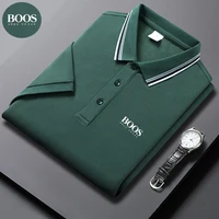 Polo d'été brodé en soie glacée pour hommes, T-Shirt à manches mi-longues, sans marquage, décontracté, fin et respirant 2