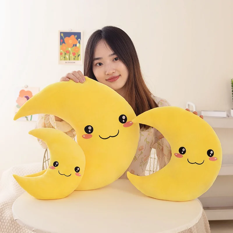Kawaii Waterdrop Moon Plush Pillow Stuffed Smiling Shy Face Decor Plushie Neck Support for Cot Sofa Chair 6