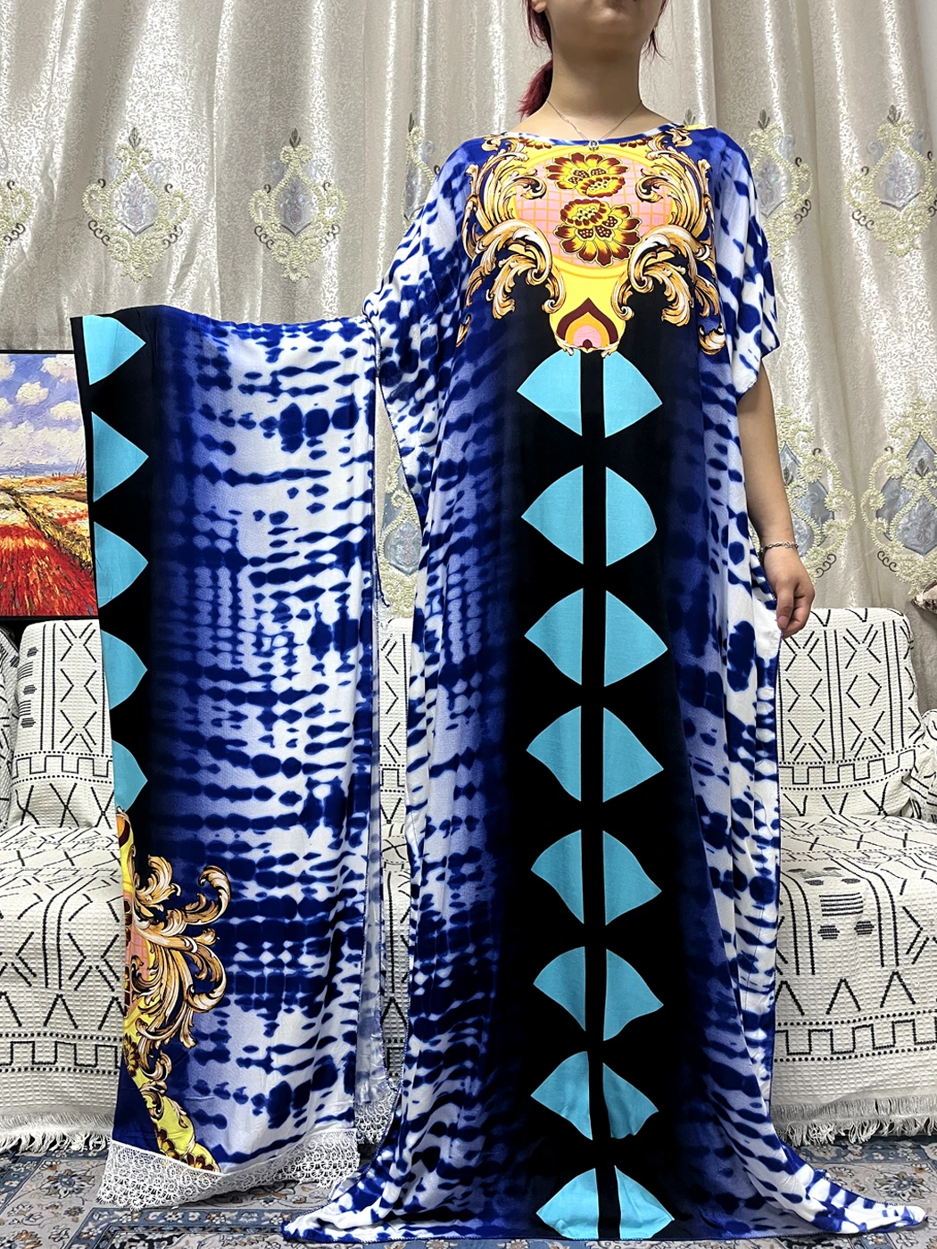 Abayas For Women 2023 Dubai Muslim Ramadan Printed Flower Loose Femme Robe African Nigeria Patrty Dresses With Lace Shawl Scarf