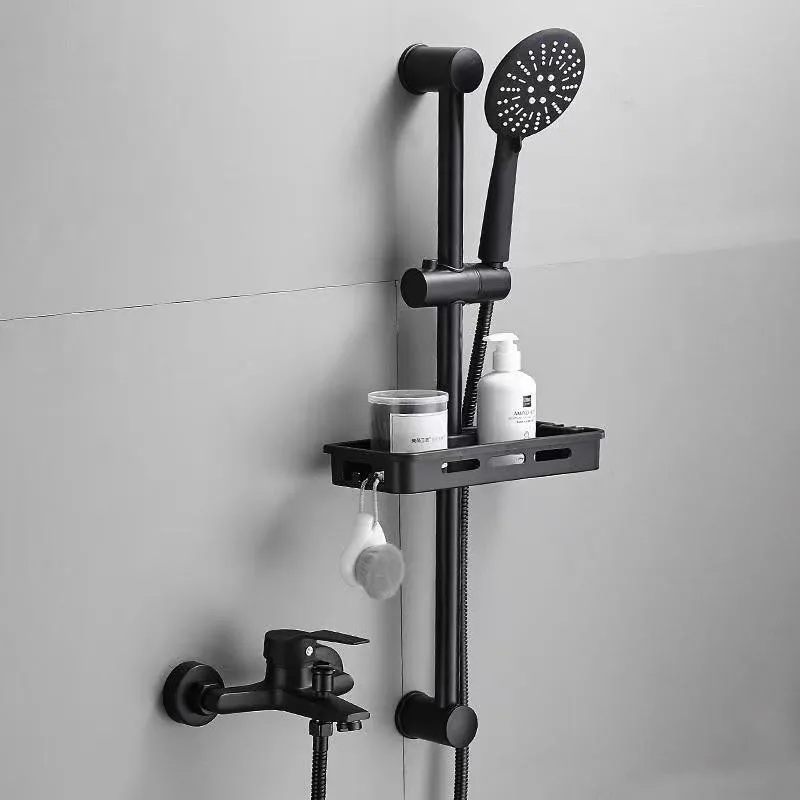 Black Shower Faucet Brass Mixer Wall Mounted Single Handle Bathroom Mixer Tap & Hand Shower & Shower Sliding Bar