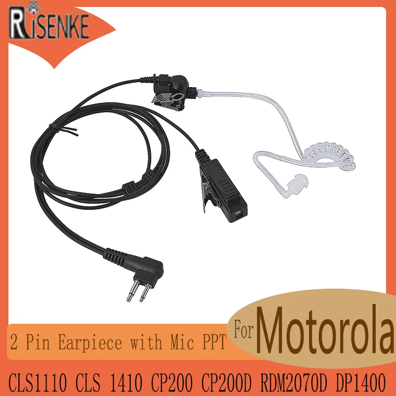 RISENKE-Walkie Talkie Headset for Motorola, Radio 2 Pin Earpiece with Mic PPT,CLS1110, CLS 1410, CP200, CP200D, RDM2070D, DP1400