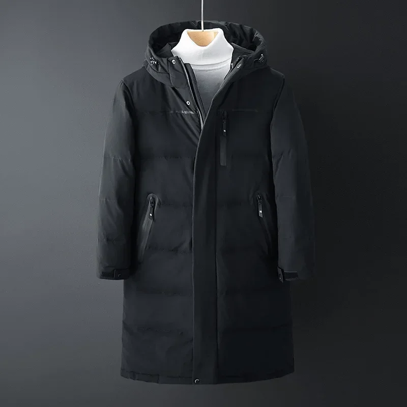 Winter men's long outdoor down jacket high quality thick white duck down warm hooded loose casual jacket mens coat size 5XL