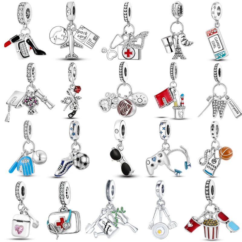 100% 925 Sterling Silver Best Life Pink Heart Auricolare Bluetooth Air Pod Pendent Fit Bracciale Pandora Creazione Di Gioielli Fai Da Te Kjc187