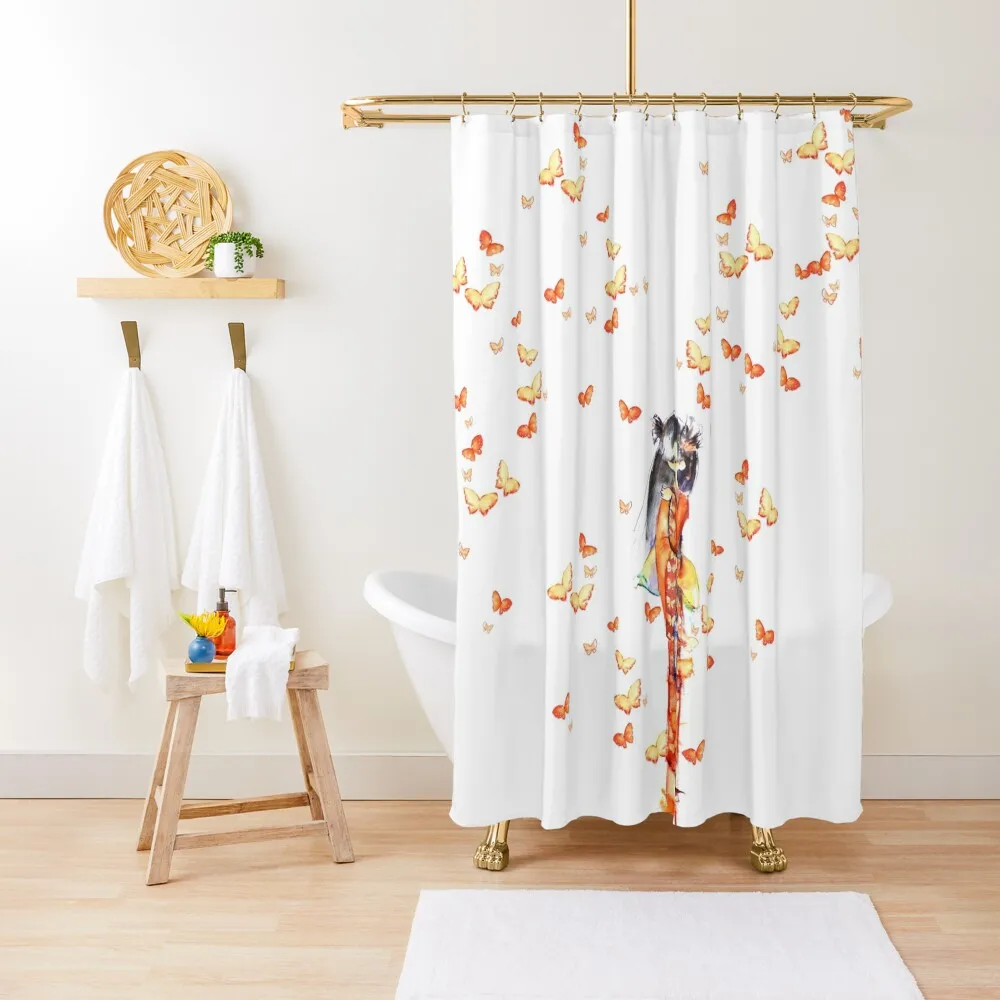 

Japanese with orange butterflies Shower Curtain Waterproof Bathroom Shower Elegant Bathroom Luxury Bathroom Shower Curtain