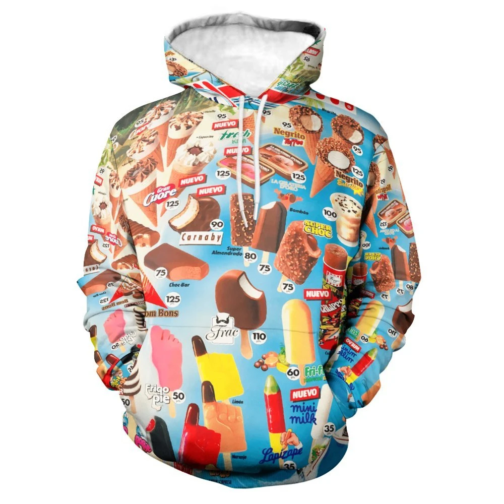 Sudadera con capucha Harajuku para hombre, sudadera con estampado gráfico de helado en 3D, sudaderas casuales, sudaderas con capucha de gran tamaño y divertidas para primavera y otoño, jerséis de call