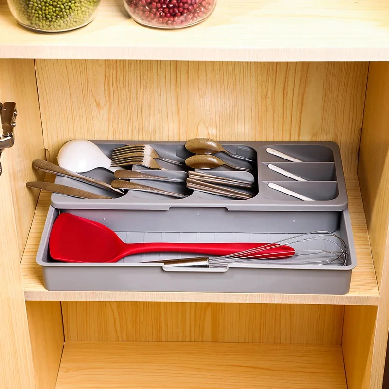 Silverware Organizer Flatware Organizer Cutlery Organizer Storage Tray Bamboo Organizer Tray Expandable Adjustable For Kitchen Silverware Utensil