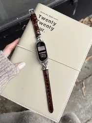 Elegant Leather Watch Strap - Slim Genuine Leather Band Bracelet Wristband in Classic Style - Mi band 8Pro 9Pro (Coffee Silver)