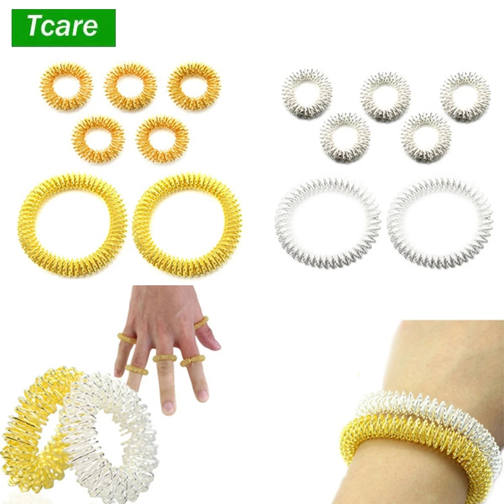 Tcare 5Pcs Acupressure Massage Rings + 2Pcs Wrist Massage Rings, Chinese Medicine Pain Therapy Finger Circulation Massage Ring