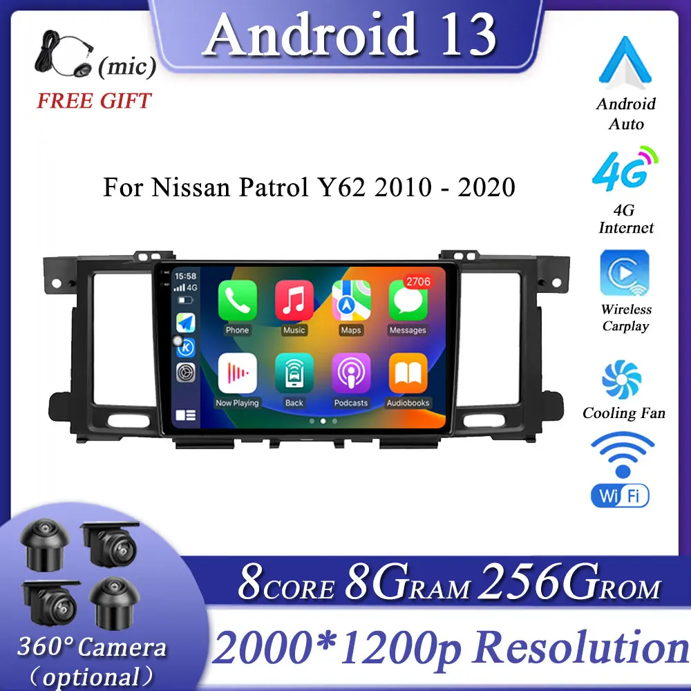 

Автомагнитола для Nissan патруль Y62 2010 - 2020 Android 13, мультимедийный плеер, навигация GPS, интеллектуальная система, 9-дюймовый экран QLED