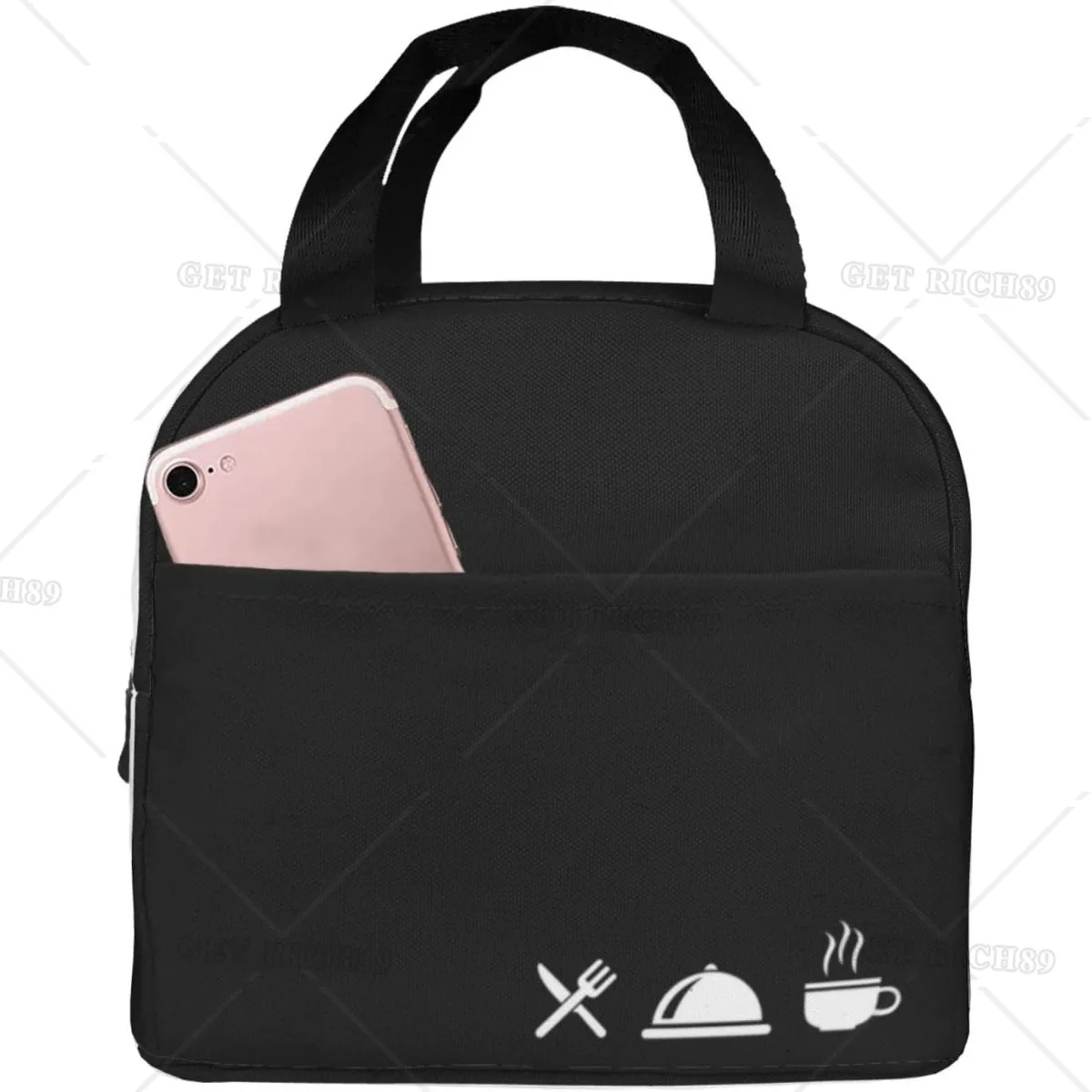 

Black Cutlery Insulated Lunch Bag for Women Men - Chic & Practical, Reusable Portable Lunch Box for Office, Outdoor Adventures