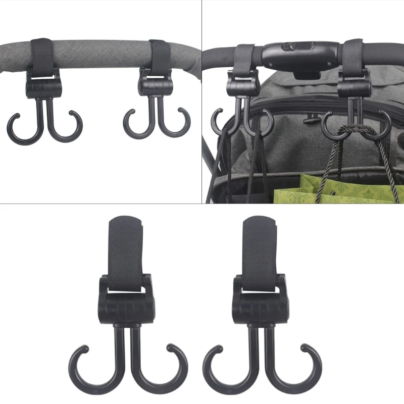 

2pcs Baby Bag Stroller Double Hooks Pram Rotate 360Degree Baby Hanger Car Part-