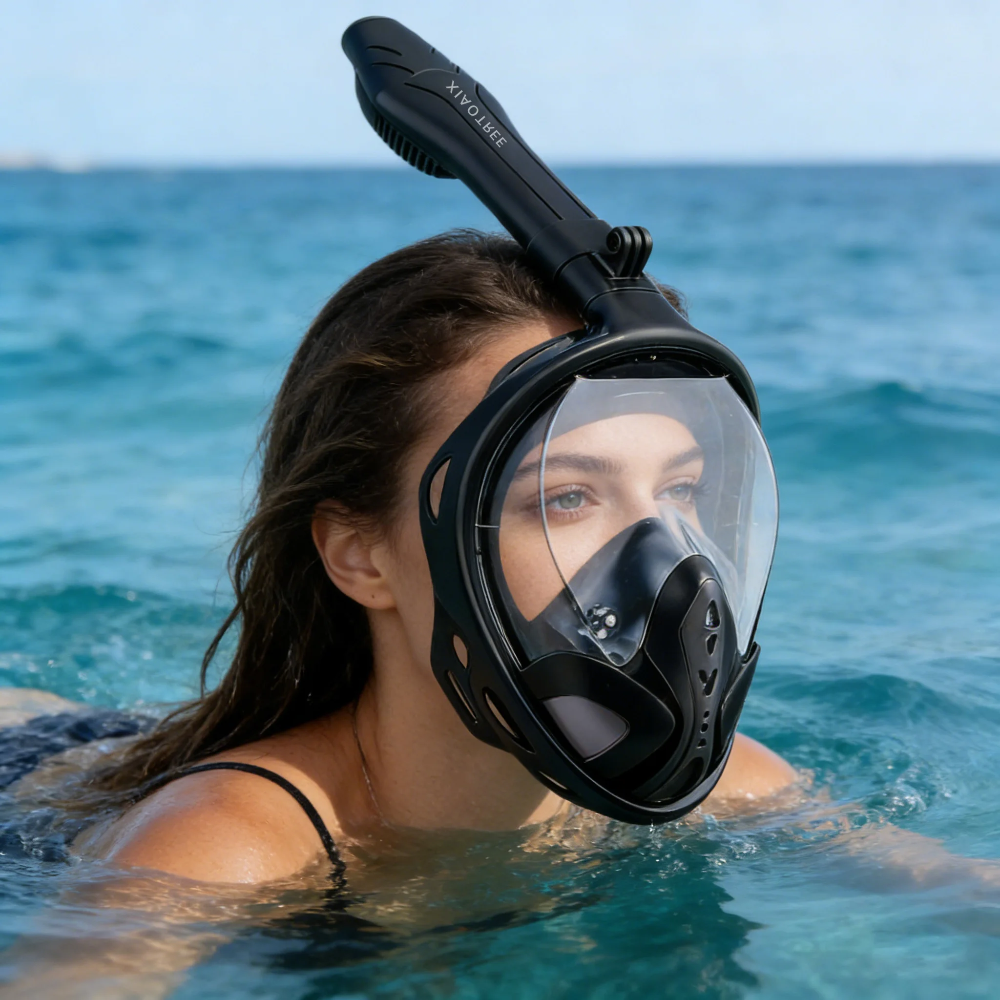 샤오크리 풀페이스 스노클 마스크 (탈부착 가능 카메라 마운트 포함), 스노클링 수영 다이빙 마스크, 광시야 안티포그 안티