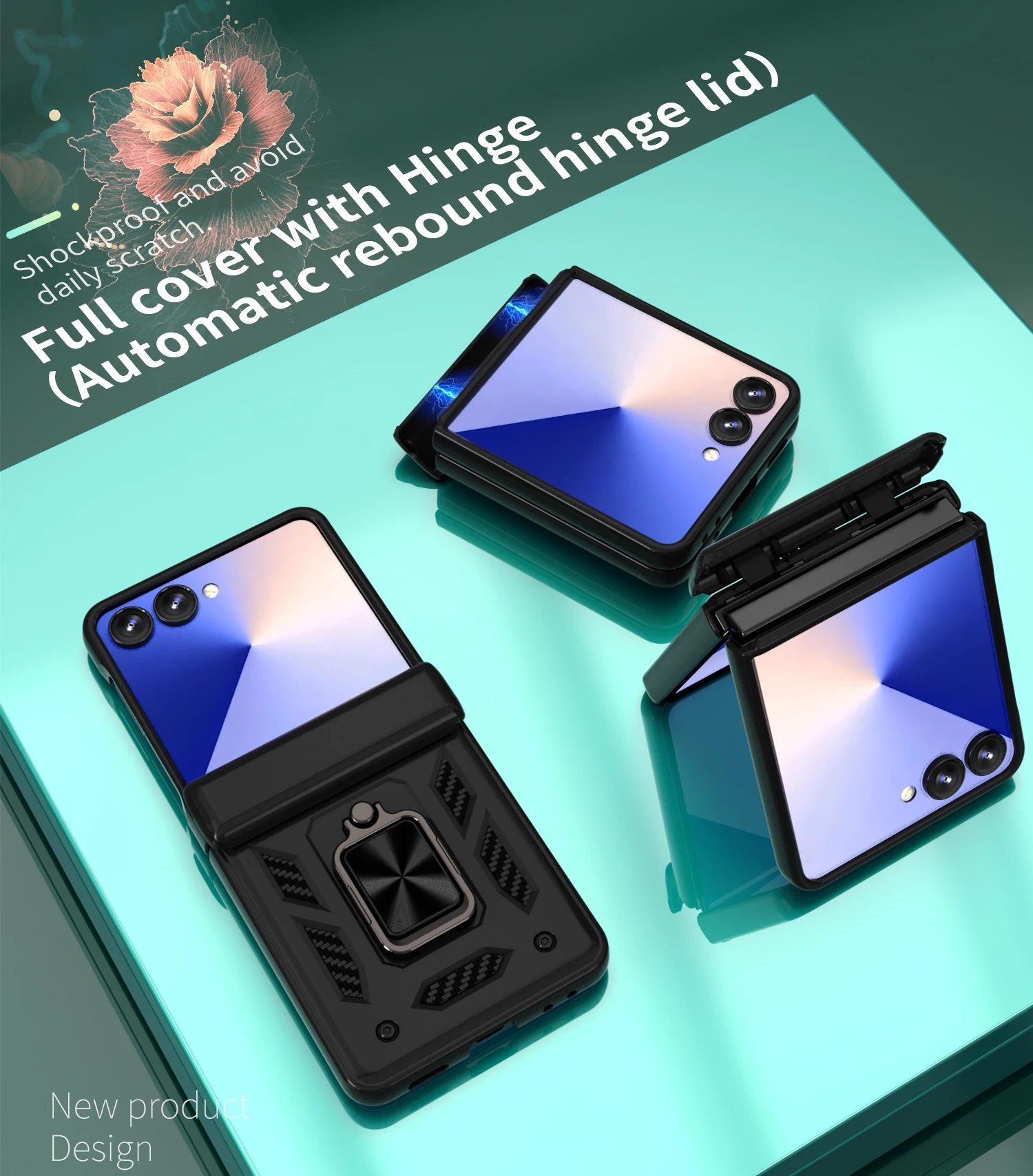 Shockproof Armor Ring Phone Case with Hinge Connection
