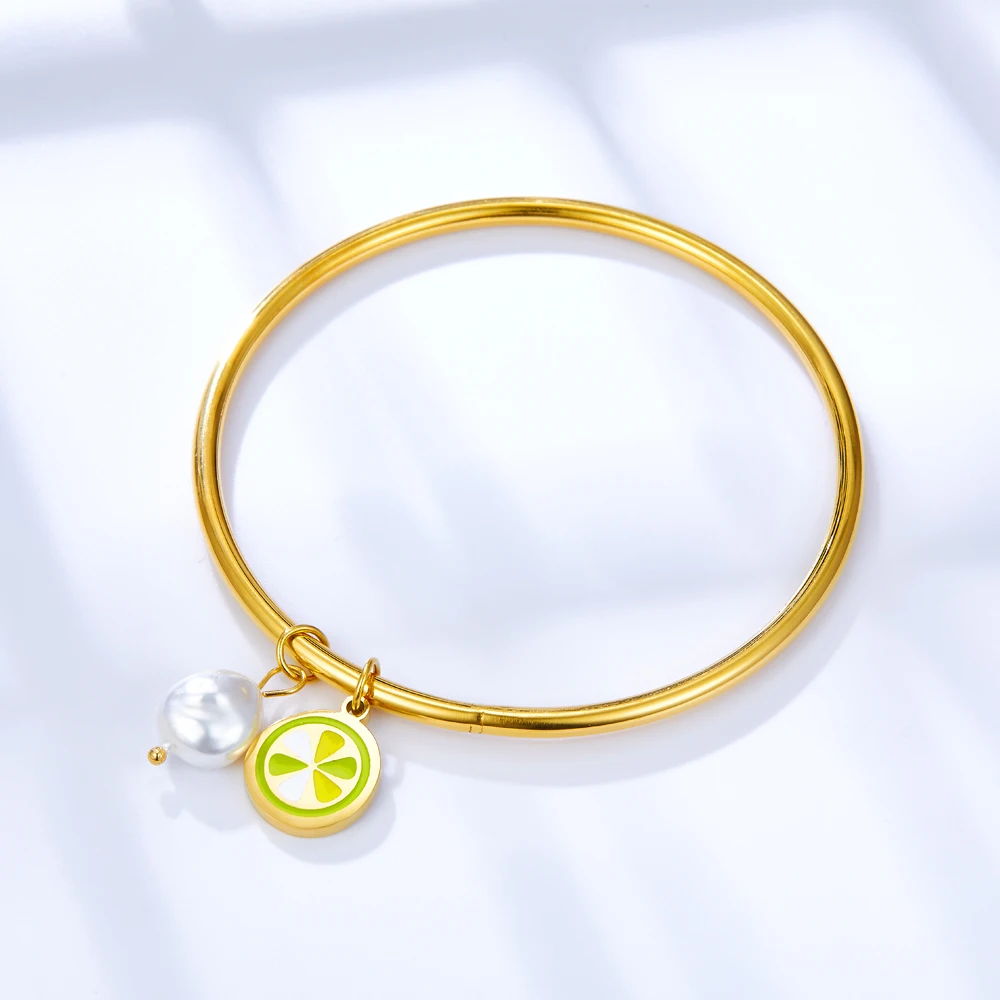 Trendy Smooth Stainless Steel Pendant Bangle Bracelets For Women Gold Silver Color Jewelry Wholesale 3