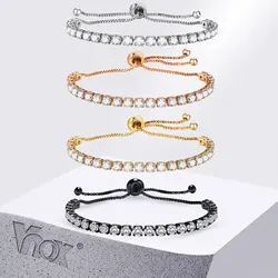 Vnox Sparking Tennis Chain Anklets Bracelets, Gold Color Copper Metal Chain Bracelet, 4mm CZ Stones Links Ankle Chain Jewelry