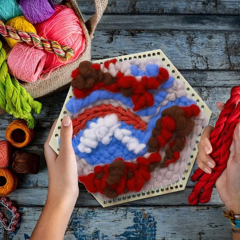 DIY Weaving Loom Craft Kit 3PCS Beginners DIY Weaving Kit For Tapestry Portable Weaving Loom For Hats Scarves Cushions Hexagon