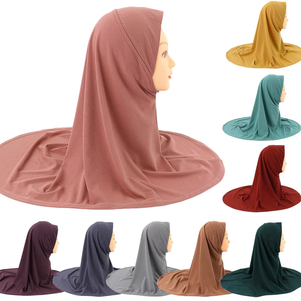 

Large Size Muslim Child Kids Girls Hijab Pull On Instant Scarf School Underscarf Wrap Headwear Islamic Arab Prayer Ramadan 5-12Y