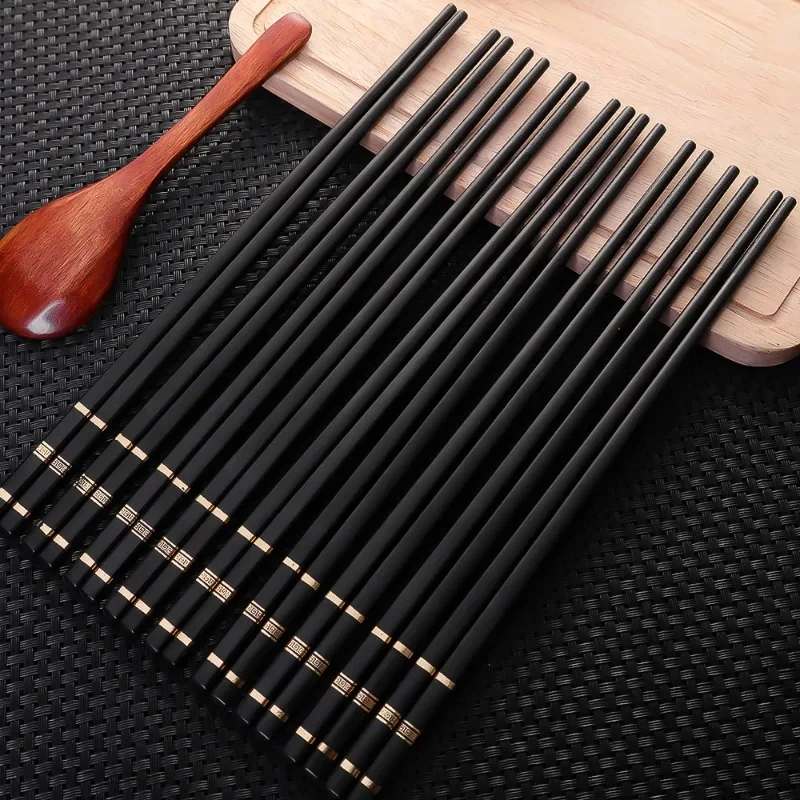 Description Picture 5 of itemMetal Chinese Chopstick Black Alloy Chopsticks Reusable Non-slip Sushi Food Chop Sticks Food Grade Kitchen Tools Tableware Sets