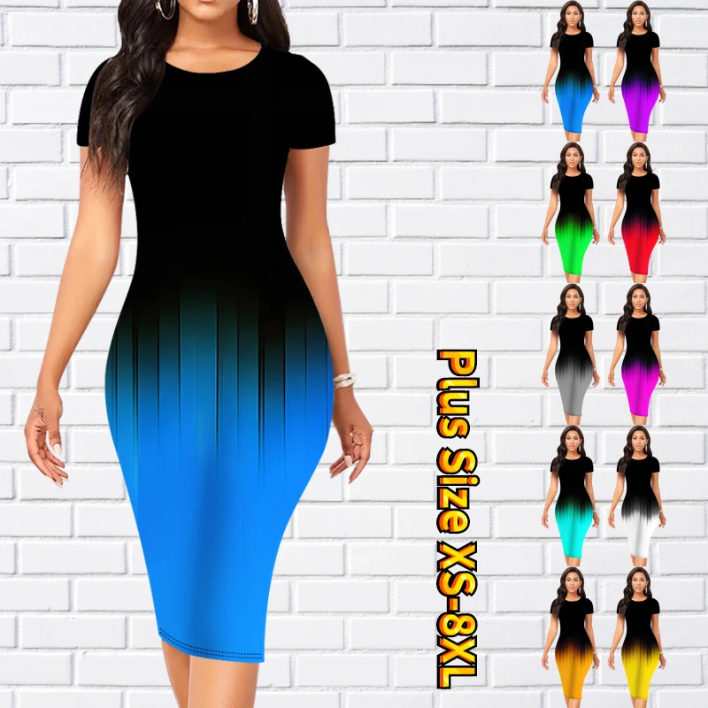 

2023 New Fashion Women's Round Neck Short Sleeve Dress Midi Dress Shrink Dress Summer New Design Print Casual Dress