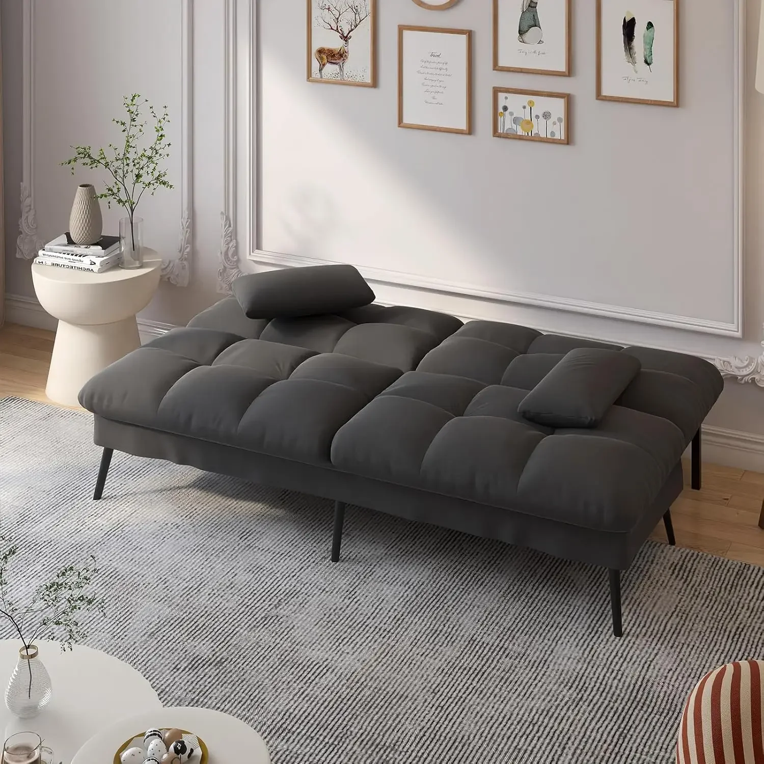 Convertible Futon Sofa Bed, 68&Prime;Fabric Couch with Adjustable Backrest,Folding Futon Sleeper Recliner for Living Room Furniture