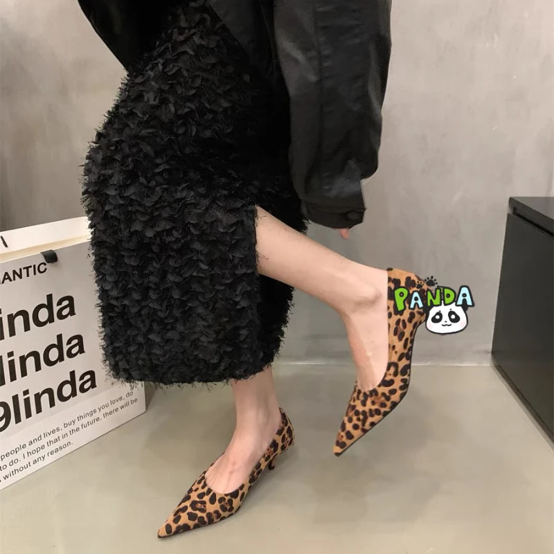 New Trend Summer Leopard Women Sandals Fashion Elegant Pointed Toe Singbacks Shoes Ladies Party Dress High Heel Sandalias