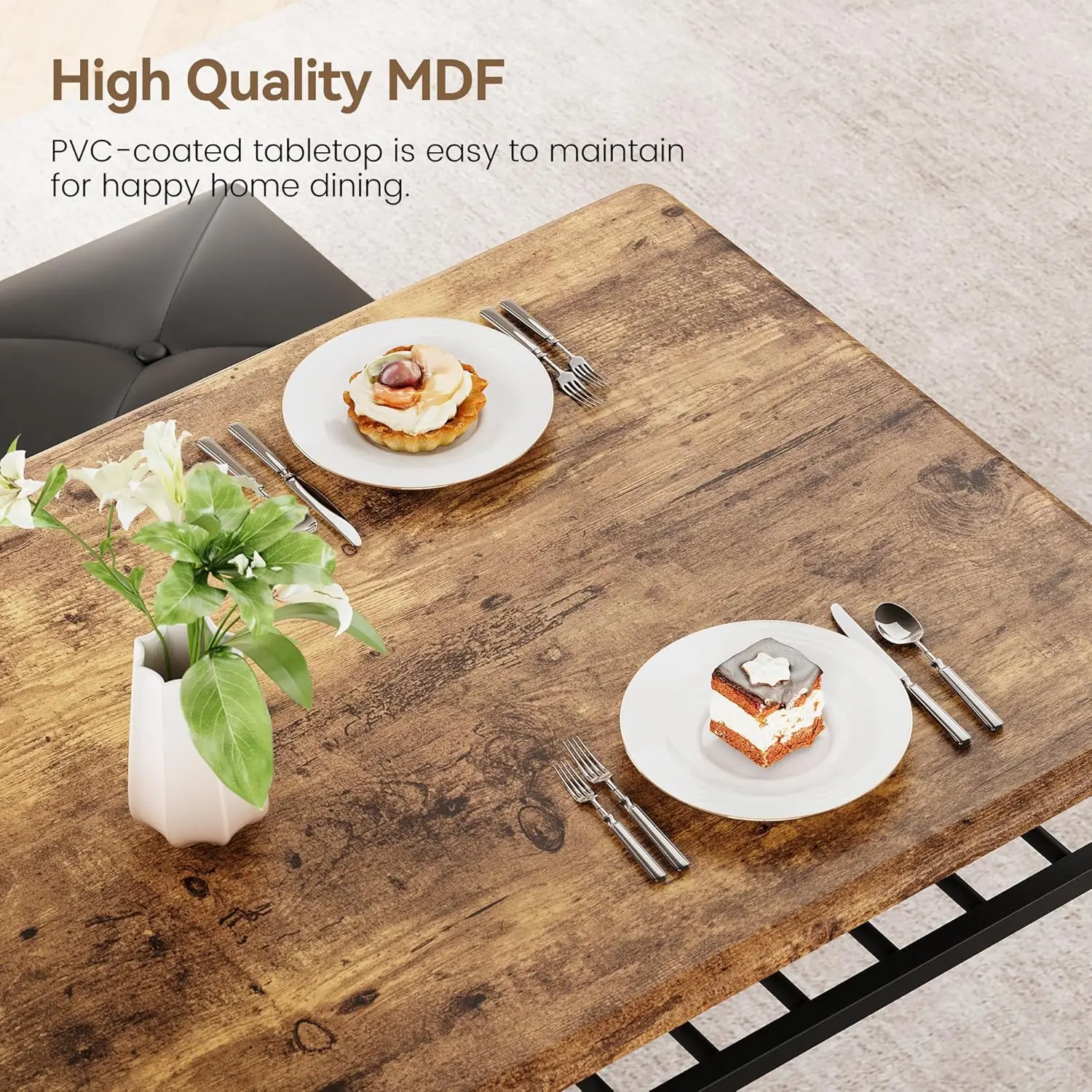 Dining Table Set for 4, Kitchen Table Set of 4 with Upholstered Dining Bench and Square Stools, Dining Set