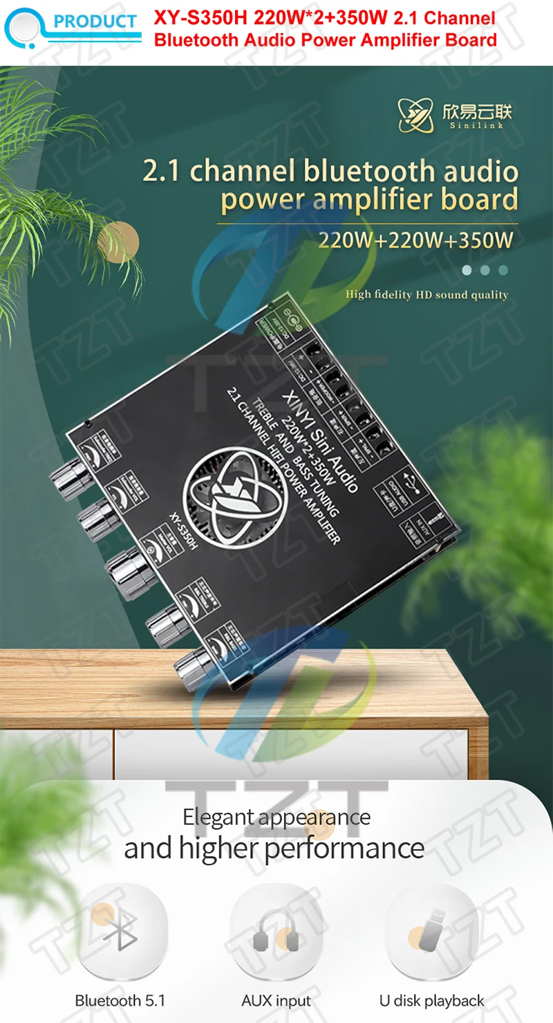 XY-S350H 220Wx2+350W Verstärkerplatine TPA3251D2 2.1 Dual-Kanal Unterstützt Sinlink App BT5.1+AUX+USB Soundkarte+USB-Stick – Detail 1