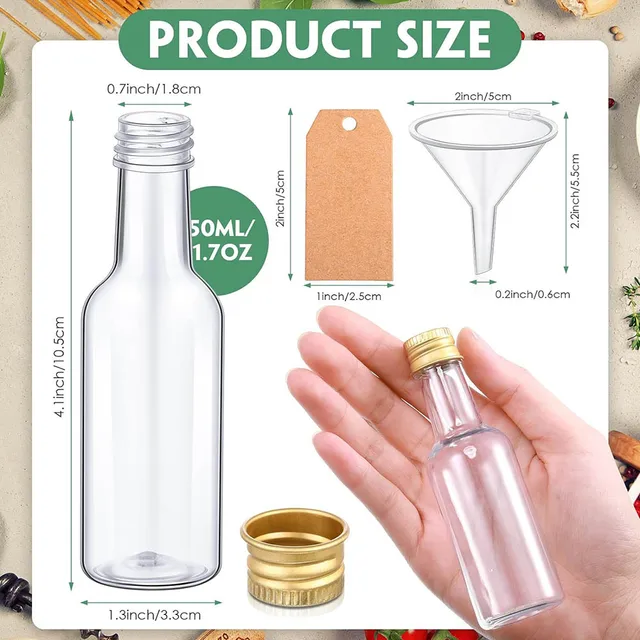 Mini botellas de Alcohol de plástico de 1,7 oz, juego de botellas de licor, Mini botellas de Alcohol de plástico con tapas, embudos, etiquetas Kraft para fiesta - Imagen 2