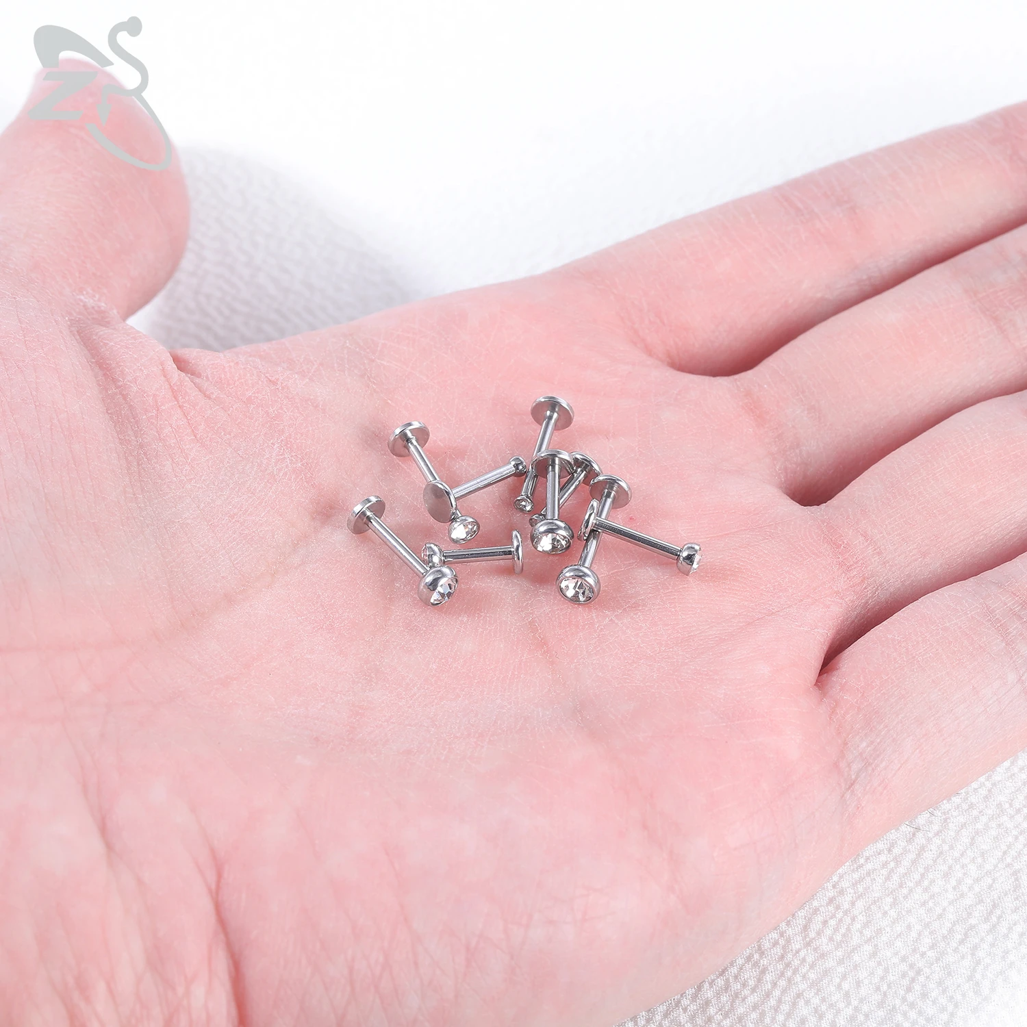 10 Pcs/lot Stainless Steel Labret Lip Piercing Men CZ Crystal Ear Cartilage Tragus Helix Piercings 16/18G 6/8/10MM Gold Color piercing jewelry