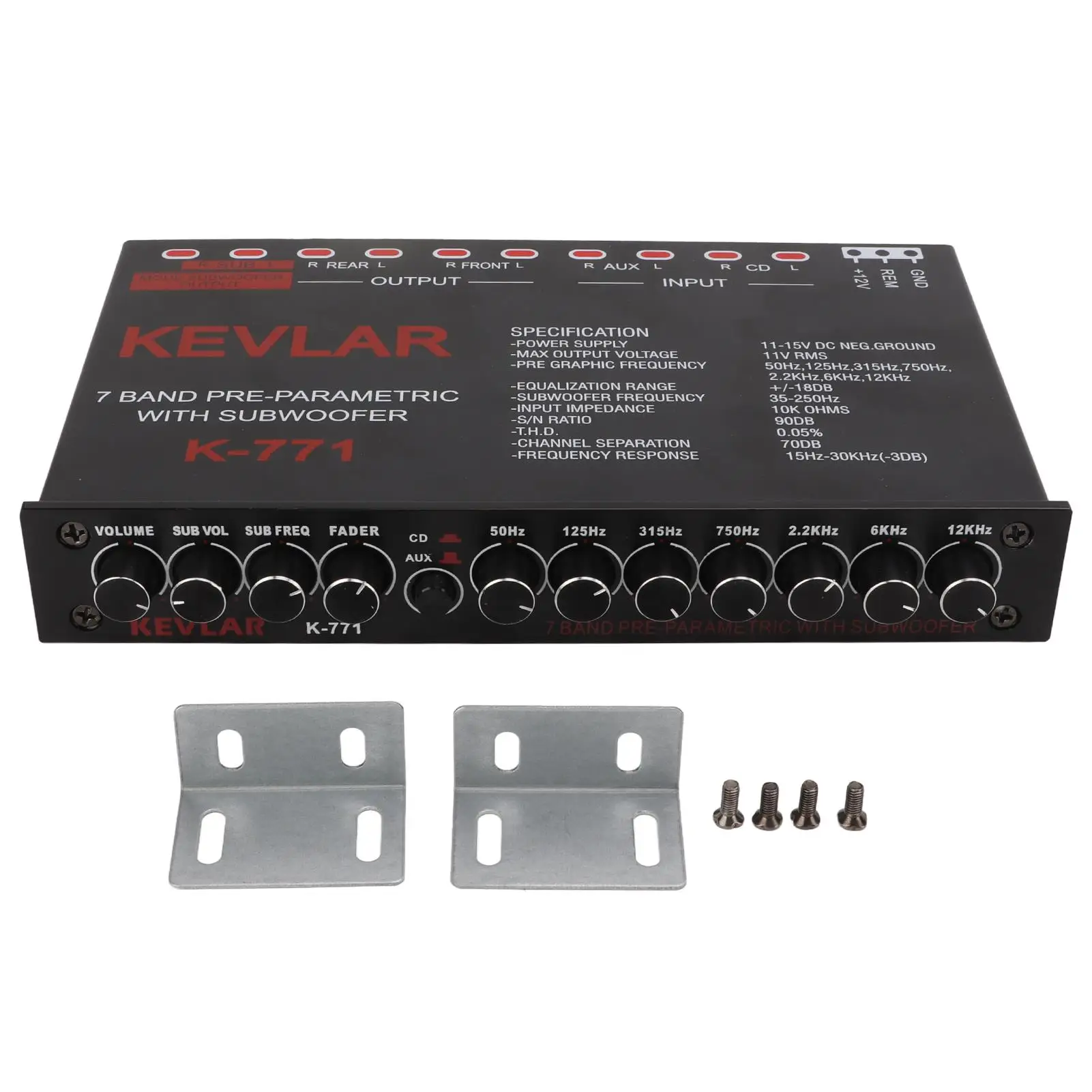 Universal 7-Band Car Audio Graphic Equalizer-High Level Input EQ for Stereo System-Variable Gain & Low Pass Adjustment