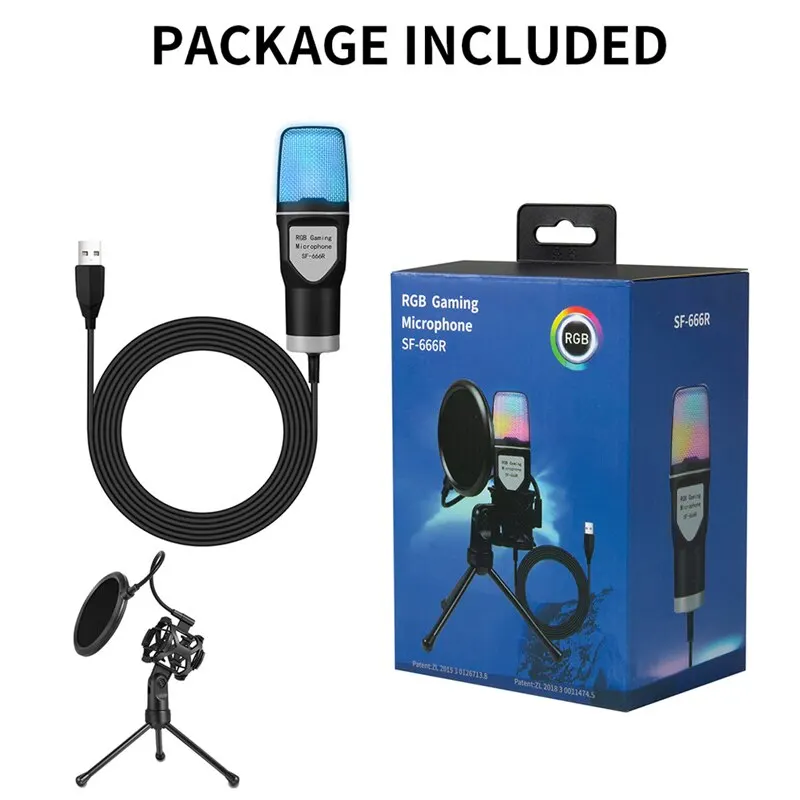 ميكروفون USB RGB Microfone مكثف سلك ميكروفون لتسجي...