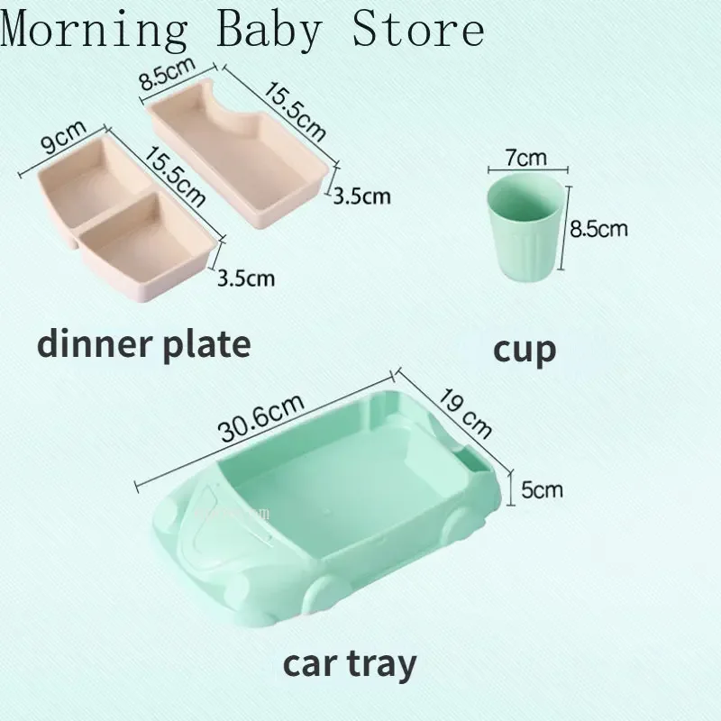 Creative Car Shape Baby Feeding Dishes Plate for Food Bamboo Fiber Baby Toddler Food Supplement Plate with Cup Tableware